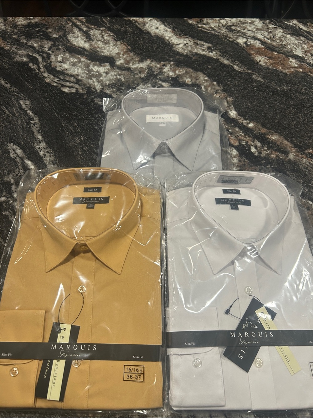 Marquise Men's Dress Shirts- ( bundle) Mustard Gold, Gray and White.